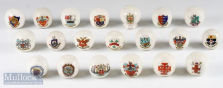 20 Crested Ware Bramble Golf Balls with crests including York, Trinity College Dublin, Leamington,