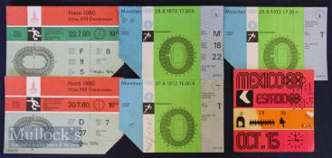 Mixed Olympics Tickets (6) 1968 Mexico athletics on October 15th, 1972 Munich football 27th August