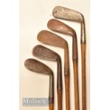 5x various Tom Stewart Pipe Mark irons – Harry Vardon Totteridge L Model Mashie, D Adams Glasgow