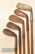 5x various Tom Stewart Pipe Mark irons – Harry Vardon Totteridge L Model Mashie, D Adams Glasgow