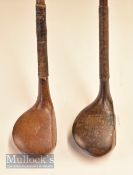 2x scare head woods – incl a brassie stamped S Pearson and a bulger driver stamped Ernest Coles