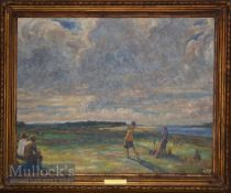 AFTER SIR JOHN LAVERY – The Golf Course, North Berwick – large oil on canvas depicting a young