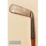 R White Maker St Andrews thick heavy iron straight blade putter c1885 with deep knurling to the