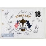 Souvenir 2008 Valhalla Ryder Cup Signed golf 18th pin flag signed by 14 in black ink including