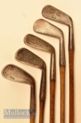 5x Assorted irons from mid iron to mashie niblick, including a Melville Brown mashie, Condie thick