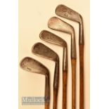 5x Assorted irons from mid iron to mashie niblick, including a Melville Brown mashie, Condie thick