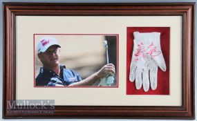 Jamie Donaldson Signed Golf Glove Display with accompanying colour printing, framed and glazed