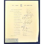 1964/65 MCC Cricket tour to South Africa official signed team sheet – to incl Mike Smith, Dexter,