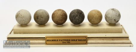 Collection of 6x various bramble pattern golf balls – 2x guttie I R and The Arrow; 4x rubber core to