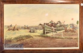 Horse Racing - large Grand National Colour Lithograph c1892 entitled ‘Grand National Steeplechase at