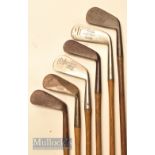 6x various St Andrews made irons and putter – 5x R Forgan incl diamond back mashie, driving
