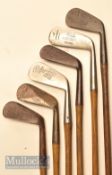 6x various St Andrews made irons and putter – 5x R Forgan incl diamond back mashie, driving