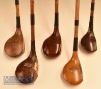 5x Assorted woods to include A Hunter light stained driver together with an S Riches of Newbury