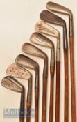 8x Interesting irons such as Wm Gibson “James Braid Autograph” round back iron, D Anderson St