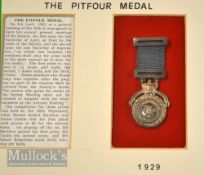 1929 Royal Perth Golfing Society (Founded 1824) “The Pitfour Medal” white metal medal – c/w ribbon