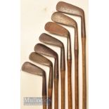 7x various mostly smf irons and a putter – incl mid irons, mashies and mashie niblicks together with