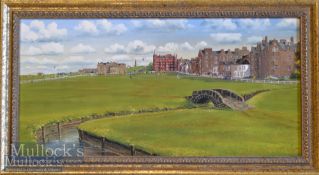 Bill Waugh signed golfing giclee canvas titled The Swilcan Bridge St Andrews – ltd ed no 18/50 c/w