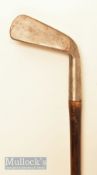 Rare Bussey patent steel socket mid iron with concave face, fitted with replaced grip