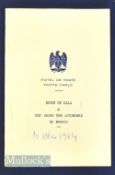1964 Monaco XXII Grand Prix signed Dinner Menu – held at the Hotel De Paris, Monte Carlo on 10th May