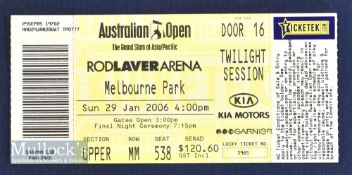 2006 Australian Open Men’s Tennis Final ticket - Roger Federer (No.1) v Marcos Baghdatis (