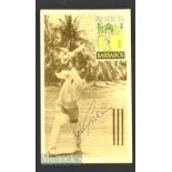 Gary Sobers signed 1966 Barbados Independence First Day Issue post card – signed to the front by
