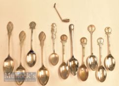 11x Assorted White Metal Golf Teaspoons incl 5 hallmarked silver, one stamped Sterling and 5 EPNS