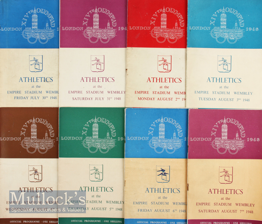 1948 London Olympics Athletics Full Set of Programmes (8) – dating from July 30th to August 7th (