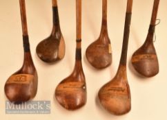 6x Good assorted socket neck wood incl 3 drivers by Gaudie, Hendry Bishop Edinburgh back weighted