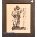 Horse Racing – Signed ‘N R’ pencil drawing of ‘The Weigh In’ nicely presented, framed measures