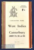 1956 West Indies v Canterbury v West Indies cricket programme and score card for the first innings –