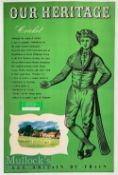 1950s British Railways Southern Cricket ‘Our Heritage’ Poster with green background and early period