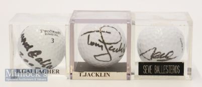 3x European Ryder Cup Captains signed golf balls from 1983 – 1997 to incl Tony Jacklin (4x Captain);