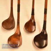 4x Assorted woods to include black stained Spalding Argyle driver with unusual alloy sole plate