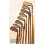 8x various irons and putter – mostly mashie and mashie niblicks, makers incl Spalding, The St