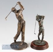 2x Cold Cast Bronzed Resin Golfer Figures – one by Veronese, height 31cm, the other by Border Fine