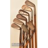 8x Assorted irons including Tom Morris Signature no.1 iron stamped with Tom Stewart pipe mark and