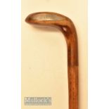 Brown stained wooden putter head styled golf walking stick stamped A S to the crown, black fibre