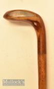 Brown stained wooden putter head styled golf walking stick stamped A S to the crown, black fibre
