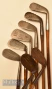 8x Assorted irons including Ayres large head niblick, deep face Terrier spade mashie, concentric