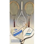 3x Dunlop Tennis Rackets – Vibrotech McEnroe Power 90, unused with attached label, and 2x John