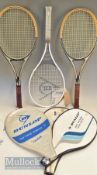 3x Dunlop Tennis Rackets – Vibrotech McEnroe Power 90, unused with attached label, and 2x John