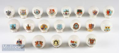 20 Crested Ware Golf Balls with crests including Windsor, Crieff, Tunbridge Wells, Oakham, Stratford