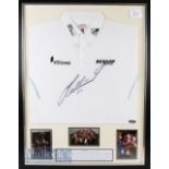 Lee Westwood Signed golf t-shirt display with an Antigua t-shirt with sponsorship, signed to the