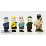 Dunlop Style Caddie Golfing Figures – 2x by Carlton Ware in blue and yellow, both with small chips