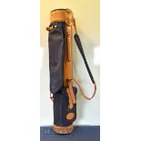 Unused canvas and leather modern rigid tube golf club carry bag with travel hood and ball pocket,