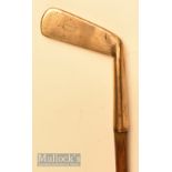 W Park of Musselburgh oval stamp marked brass blade putter c1890 with decorative hosel marking,