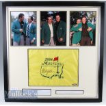 Phil Mickelson Signed 2006 Masters golf pin flag display featuring a signed flag to centre with