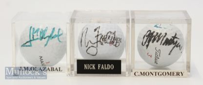 3x European Ryder Cup Captains signed golf balls from 2008-2012 to incl Nick Faldo, Colin Montgomery