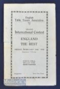 1930 England v The Rest International Table Tennis programme - held at Kings Hall Belle Vue