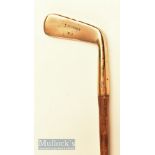 Tom Morris St Andrews c1890 heavy brass blade putter with 4” thick hosel and ridged sole 35” in